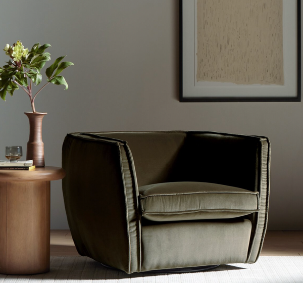 Olive Green Velvet Swivel Chair