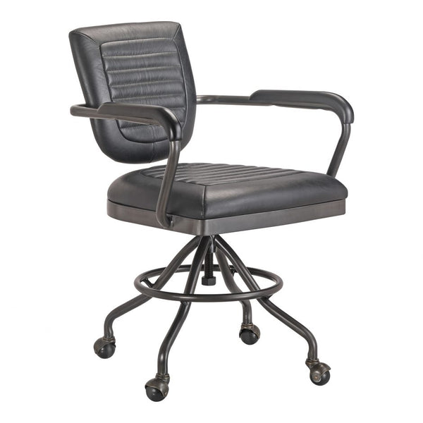Onyx Black Leather Desk Chair