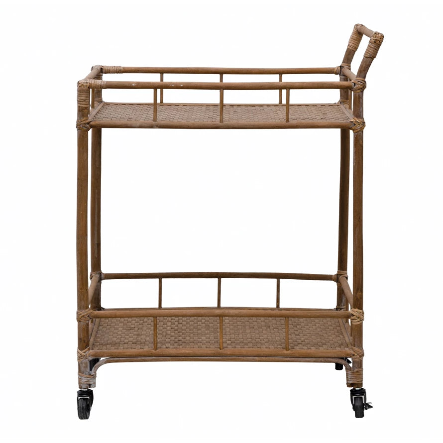 Bamboo Handwoven Rattan Bar Cart